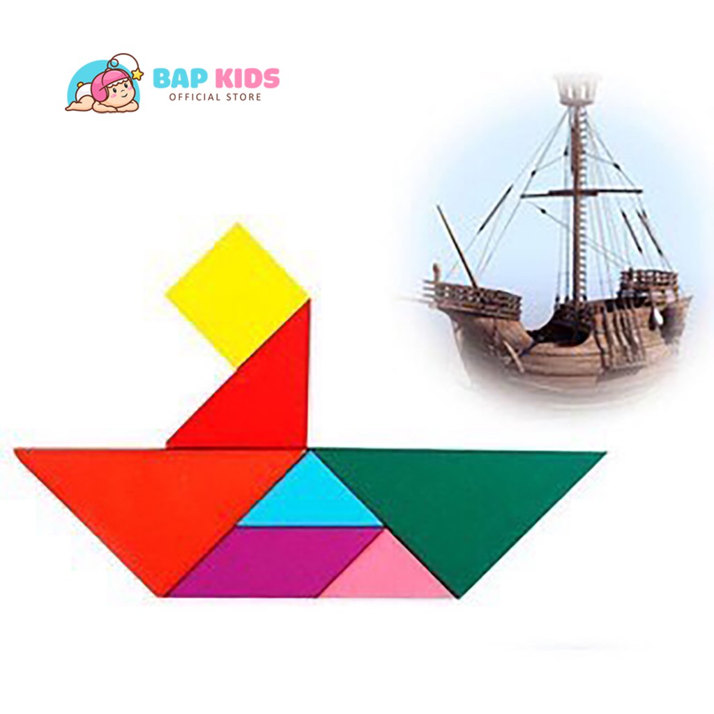 Đồ Chơi Trí Uẩn Tangram Bộ Ghép Hình Bằng Gỗ Thông Minh Cho Bé 12x12cm Loại dày 1cm