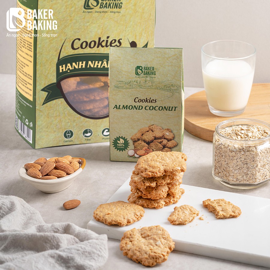 Cookie hạnh nhân dừa cao cấp 500g -  Baker Baking - chính hãng - ăn vặt, giảm cân, mẹ bầu, keto, gym