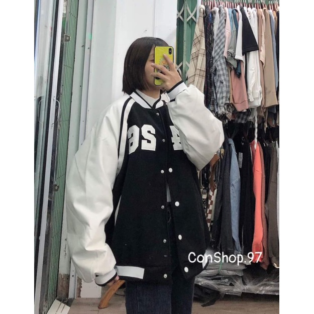 Áo Khoác Bomber Dạ Phối Tay Da Trần Phao Dáng Rộng Unisex Cho Cả Nam Nữ Chữ E426 | BigBuy360 - bigbuy360.vn