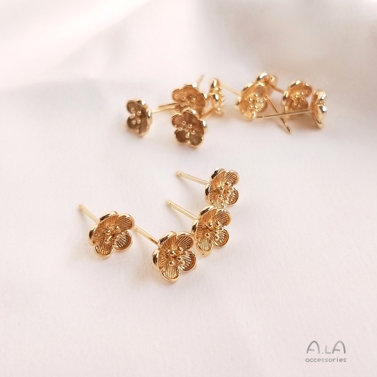 Một Cặp Bông Tai Hình Hoa Mận Nhỏ Mạ Vàng Đồng 14K Đơn Giản Không Gây Dị Ứng Diy