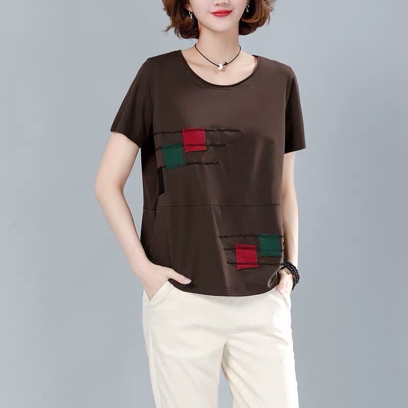 Áo thun tay dài dáng rộng cổ tròn cỡ lớn thời trang cho phụ nữ trung niên