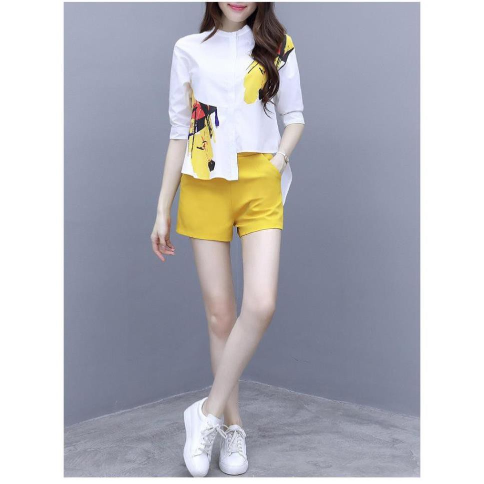 Set Bộ Quần Áo Lệch Tà Cao Cấp -  Bộ Đồ Quần Short Áo Dạng Sơ Mi Phối Tà Hoạ Tiết  Hàng Nhập | BigBuy360 - bigbuy360.vn