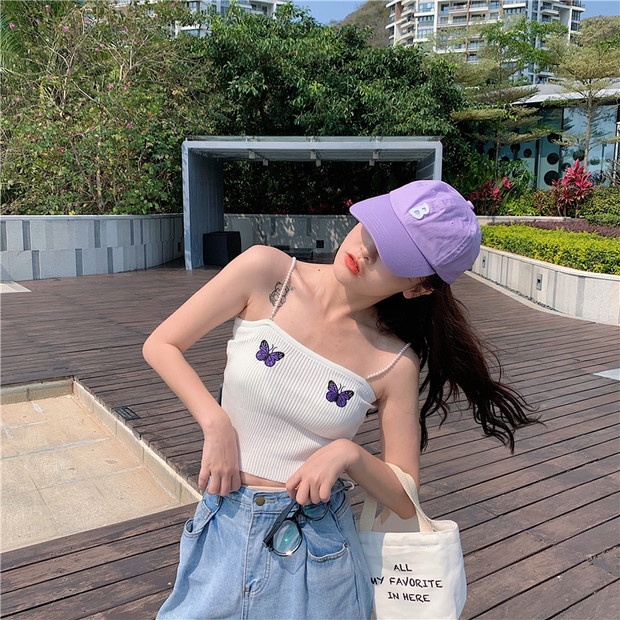 DUNEA Áo Dệt Kim Hai Dây In Hình Bướm Thời Trang Cho Nữ