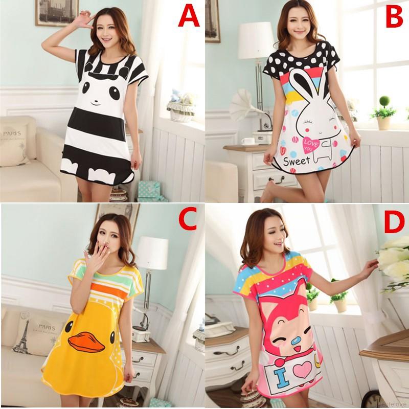 Đầm Ngủ Tay Ngắn In Hình Hoạt Hình Dễ Thương | BigBuy360 - bigbuy360.vn