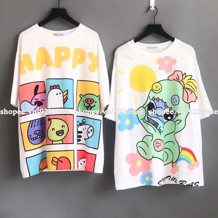 Áo phông tay lỡ unisex hoạt hình cute dáng rộng