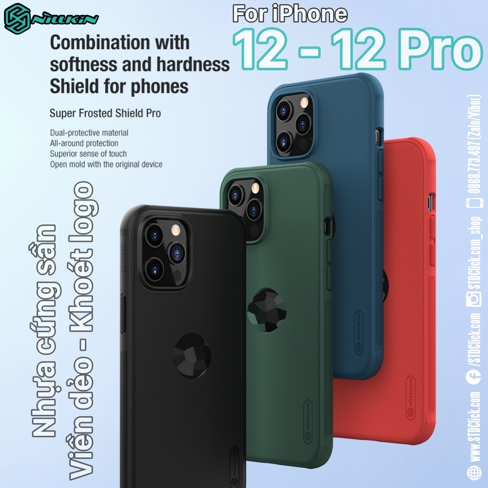 ỐP LƯNG IPHONE 12 - 12 PRO NILLKIN KHOÉT LỖ TÁO NHỰA CỨNG VIỀN DẺO CHÍNH HÃNG