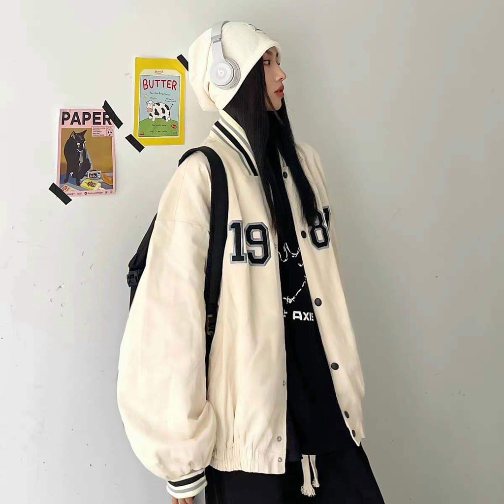Áo khoác Bóng chày 1987  nam nữ,Áo sweater hoodie nam nữ from rộng unisex chất Kaki  Phong Cách Trẻ Trung, Cá Tính