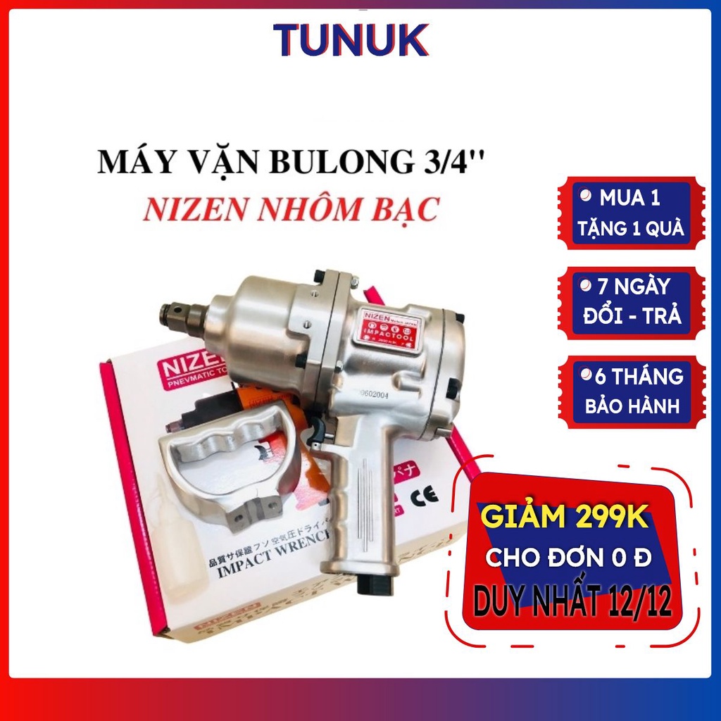 Máy vặn bulong Nizen TUNUK,  thảo mở ốc chân 3/4 bằng khí nén, công nghệ nhật