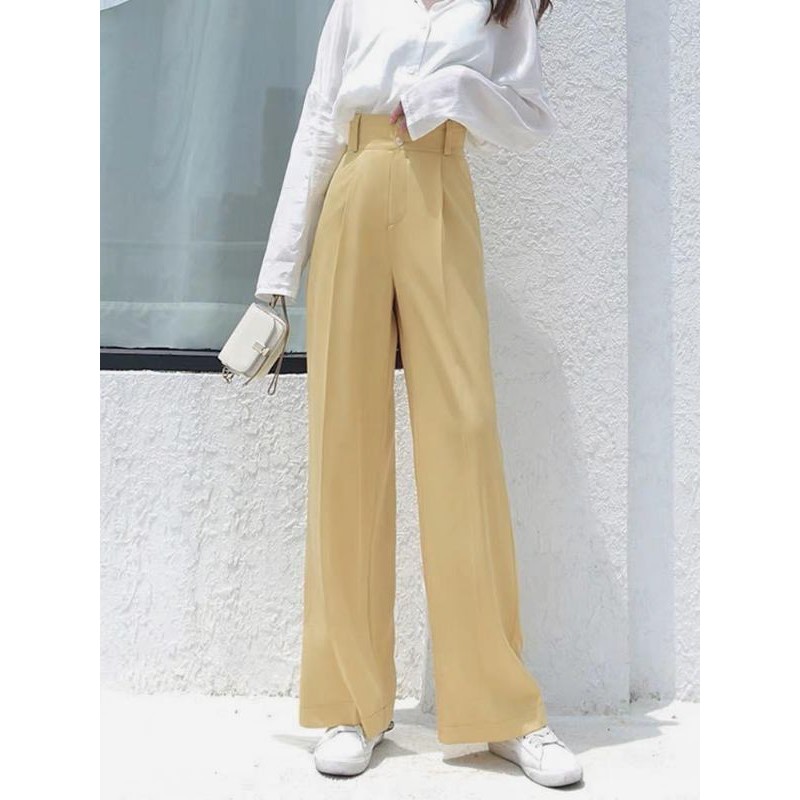 Quần Culottes Ống Rộng Cạp Cao 2 Cúc, Dài 1 Mét