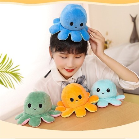 Bạch tuộc nhồi bông chuyển đổi cảm xúc 20cm thiết kế hai mặt đáng yêu ngộ nghĩnh