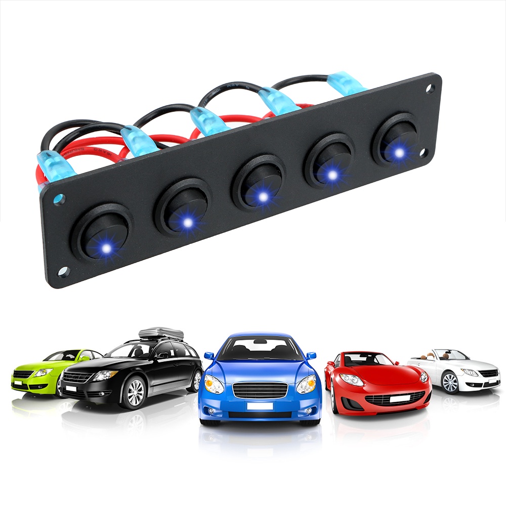 Bảng Công Tắc Đòn Bẩy 5 Gang Tròn Chống Thấm Nước Có Đèn LED Màu Xanh Dương Dành Cho Tàu Thuyền RV Tàu Thuyền 12-24V