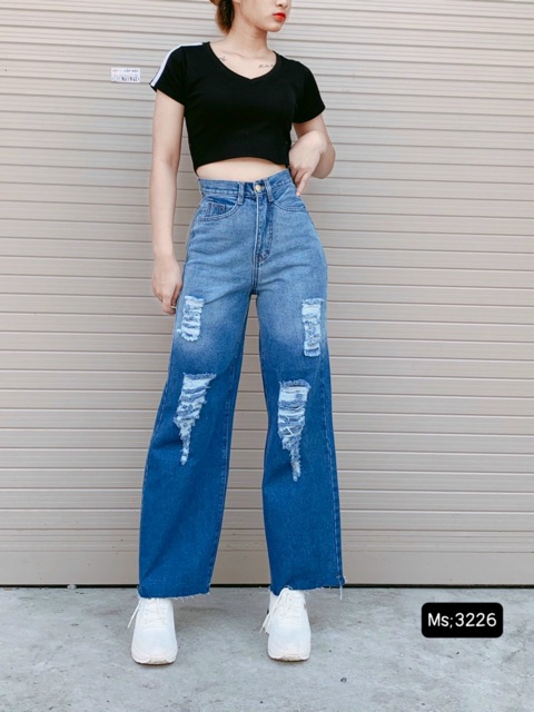 Quần jean ống rộng loang cào rách 3181, kèm ảnh thật | BigBuy360 - bigbuy360.vn
