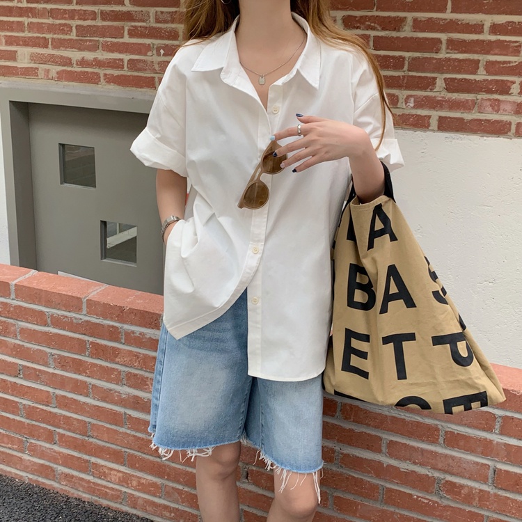 Áo Sơ Mi Ngắn Tay Dáng Rộng Kiểu Vintage Pháp Thời Trang Mùa Hè Cho Nữ