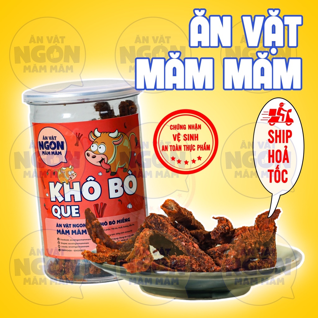 Khô bò que Măm Măm hộp 200g Đồ ăn vặt siêu ngon - Món ngon mỗi ngày