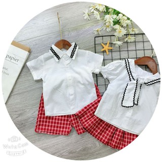 xả kho - Set cặp học sinh quần kẻ cho bé