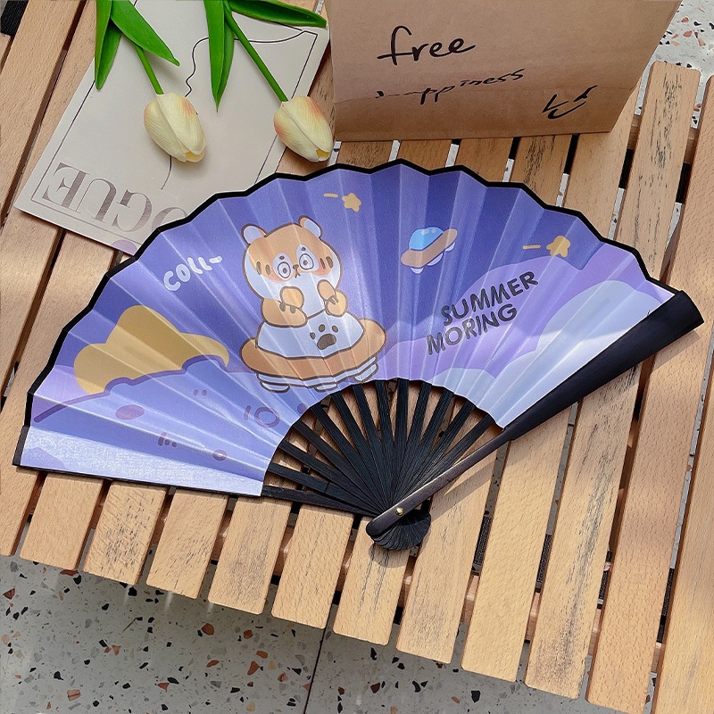 Quạt Nan Nhựa Cổ Trang Trung Quốc Họa Tiết Dễ Thương