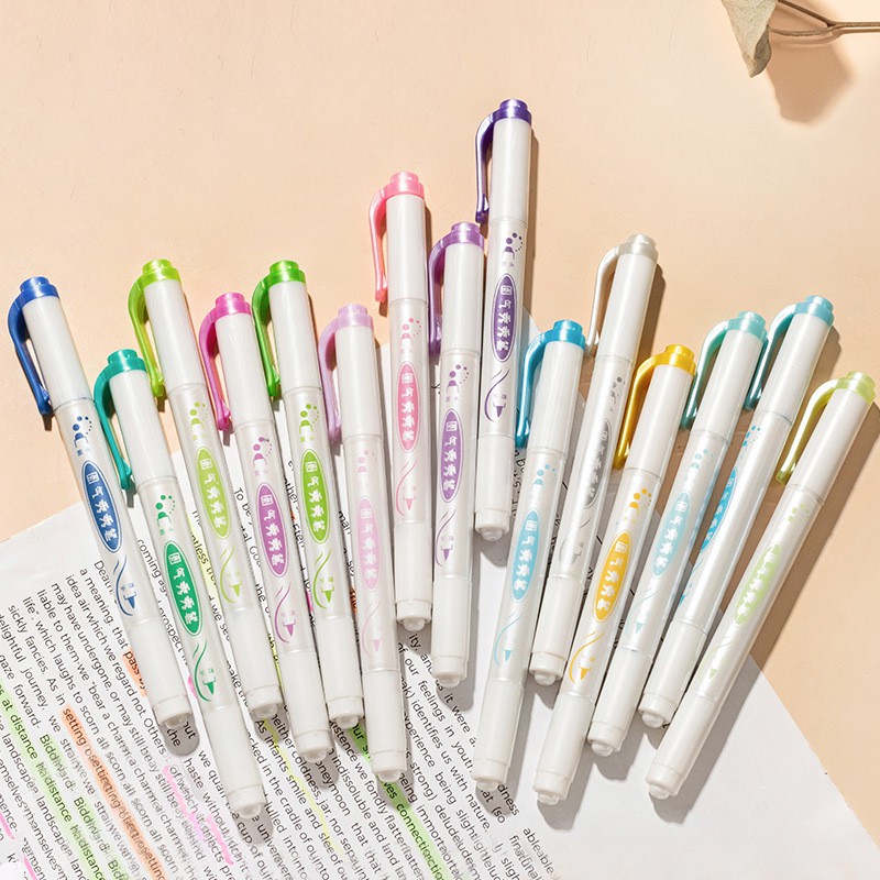 Bộ 5 Bút Lông Viết Thư Pháp Hai Đầu Tròn Màu Sắc Ánh Kim C6241