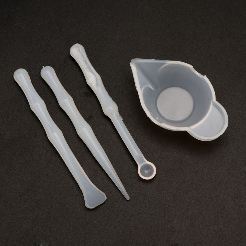 4 Phụ kiện làm đồ trang sức resin gồm dụng cụ cạo quét + muỗng + cốc trộn + que khuấy bằng silicon chất lượng cao