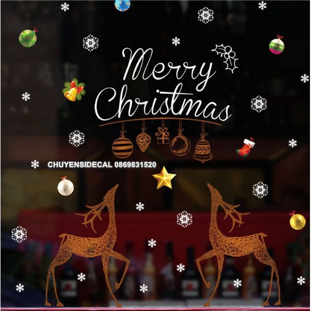 Decal trang trí tường Noel - Cặp Nai họa tiết Rễ Nâu