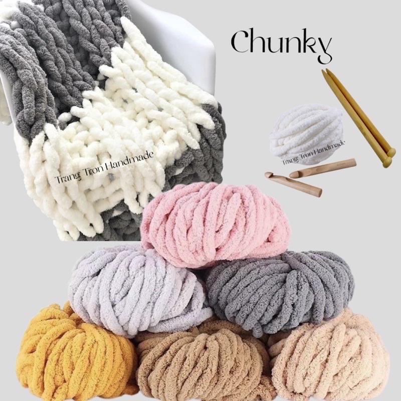 Cuộn len Chenille 250gr siêu mềm mại, Len Chunky Cuộn To
