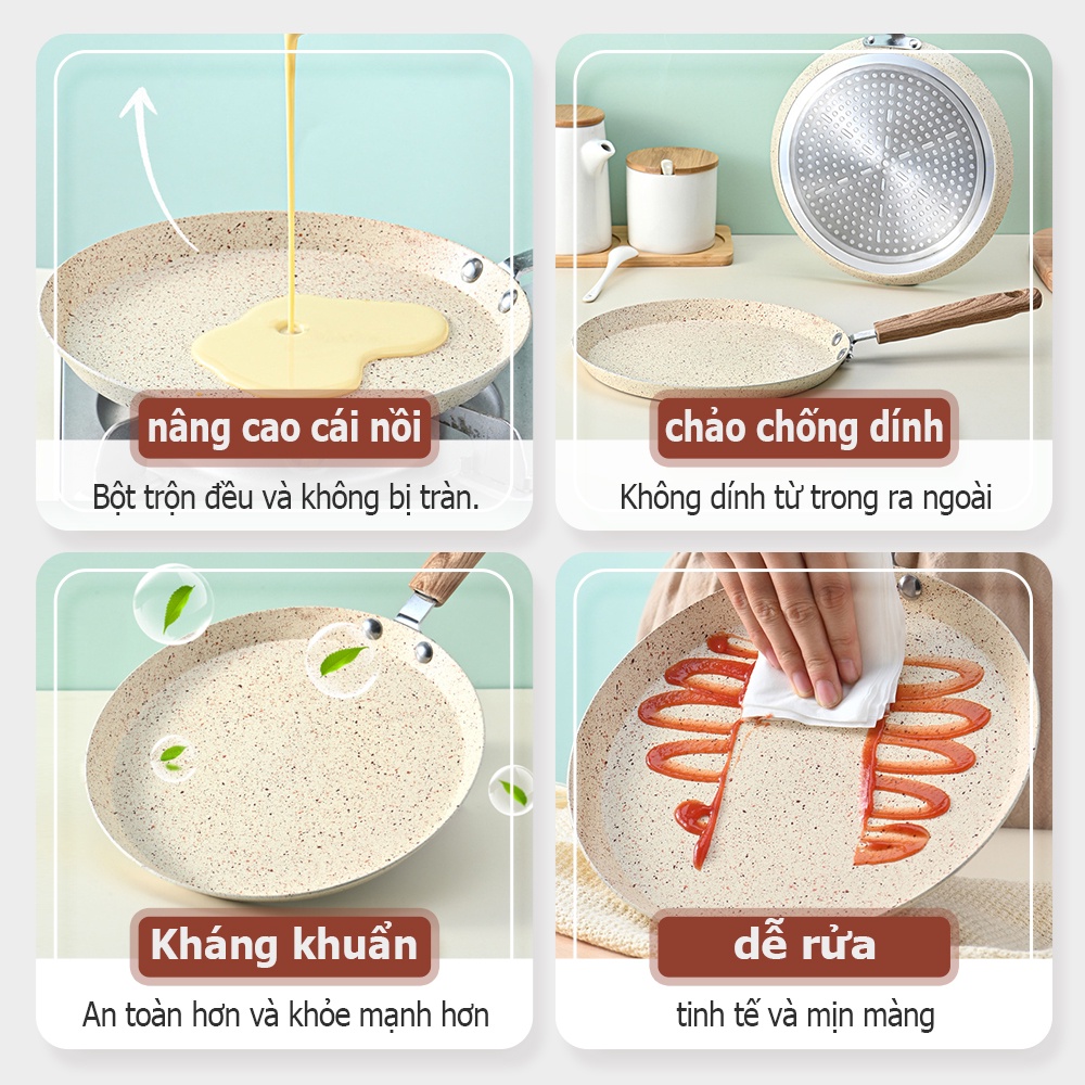 Yinkeo Chảo crepe Nhật Bản 8 inch Phủ Đá Cẩm Thạch Chống Dính Bánh pizza crepe crepe