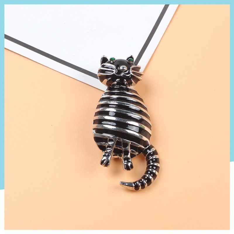 Ghim Cài Áo Hình Chú Mèo Mập Mạp Đính Đá Opal Nhân Tạo Màu Trắng / Đen Dễ Thương Thời Trang Cho Nữ