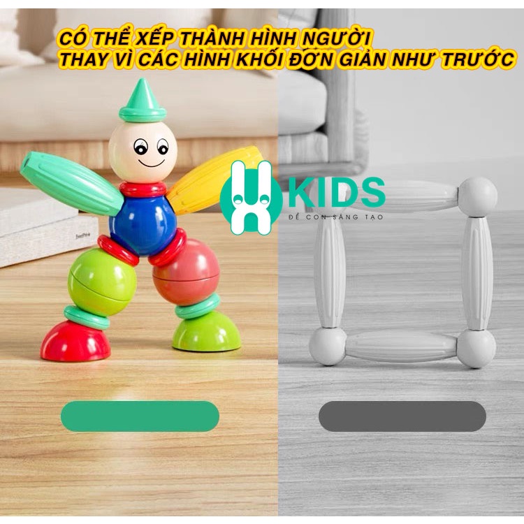 Đồ chơi xếp hình nam châm hình khối thế hệ mới, lắp ráp thông minh thành hình người dính siêu chắc cho bé