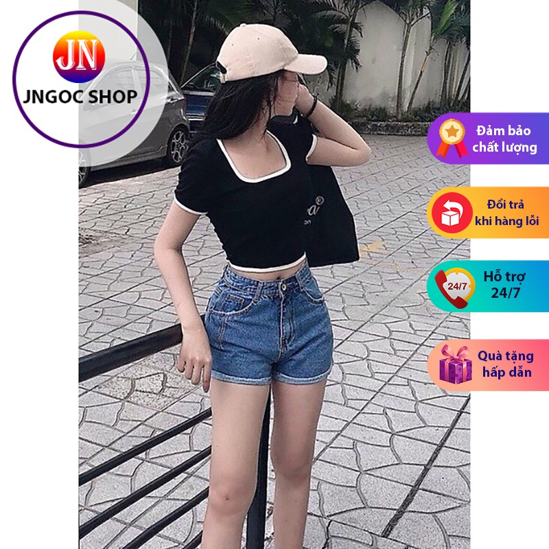 Áo croptop nữ tay ngắn cổ vuông sexy, Áo thun nữ croptop tay ngắn ôm body trẻ trung | BigBuy360 - bigbuy360.vn