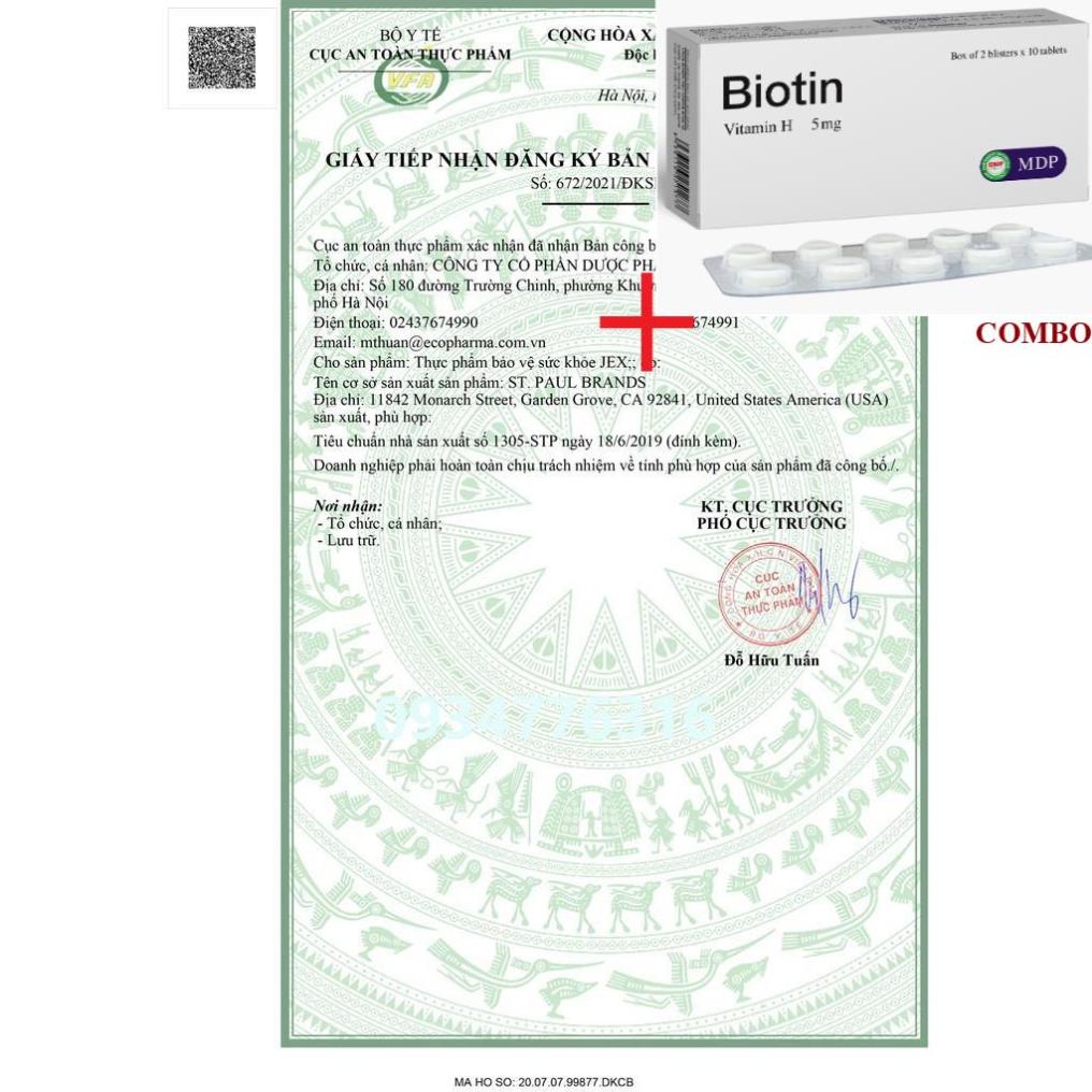 Combo Biotin 5mg+ Viên uống JEX giảm đau, bảo vệ xương khớp (30 viên)