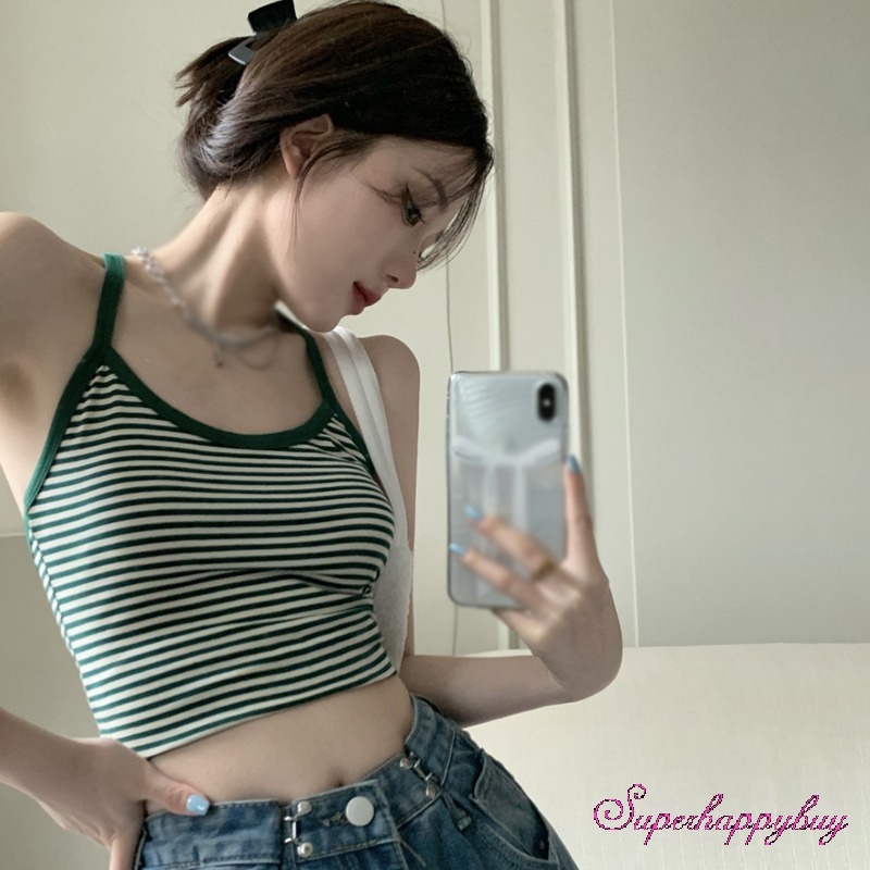 Áo Tank Top Sát Nách Hoạ Tiết Kẻ Sọc Thiết Kế Ôm Sát Quyến Rũ