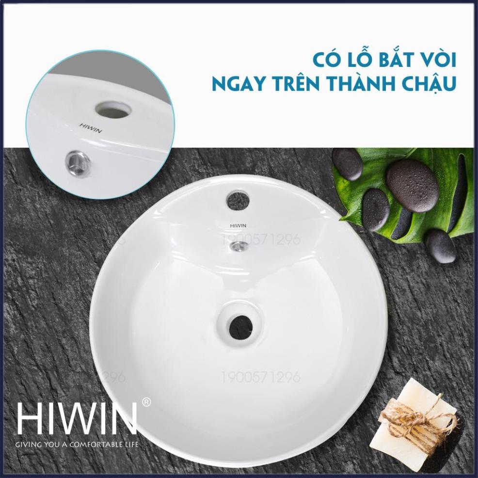 Chậu rửa mặt lavabo trắng sứ dương bàn dáng trụ tròn cao cấp HIWIN LP-8011
