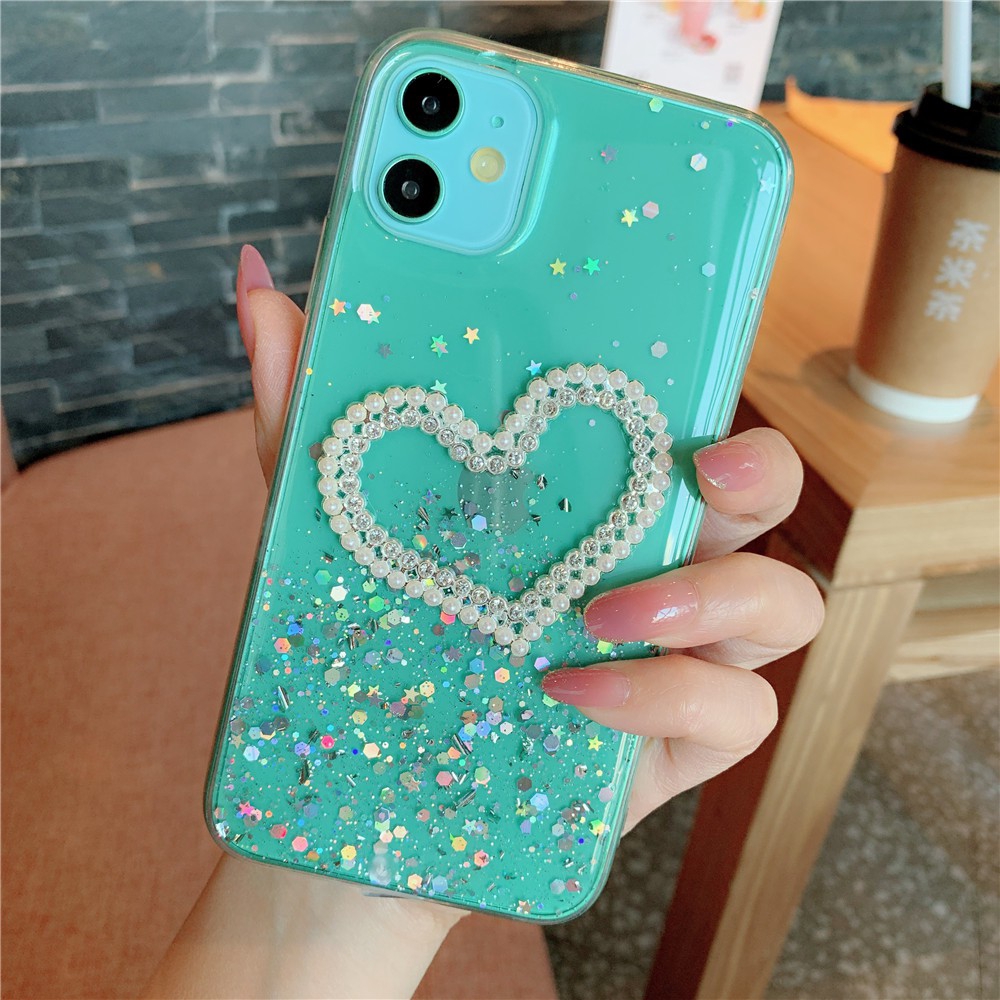 Realme 5 Pro Realme 6 Pro Realme C2 3 Pro Glittering Starry Sky Pearl Love Heart Phone Case for Reno 4 Pro Reno 3 Pro