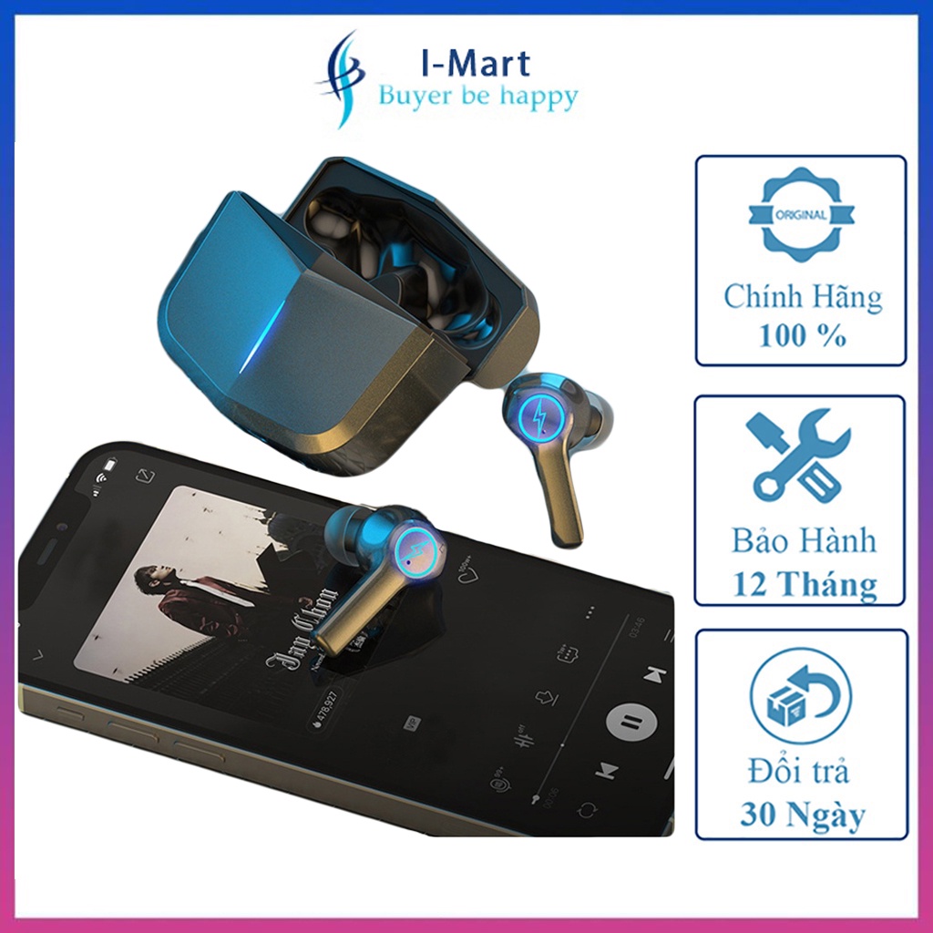 Tai nghe bluetooth gaming Lightning, Tai nghe không dây Bass siêu mạnh, Độ trễ cực thấp, Có mic đàm thoại, Đèn LED đẹp