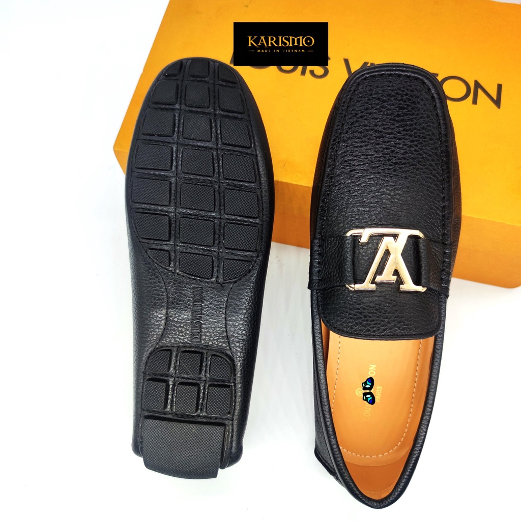 Giày lười mọi da nam LV - Khóa vàng nổi bật - khóa đen sang trọng - Da bò 100% bảo hành 12 thàng