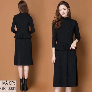 Set đầm len áo peplum cao cấp