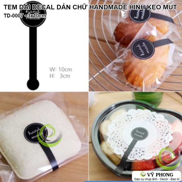 Tem dán chữ Handmade Nhãn Dán Sticker Kẹo Mút Theo Thư Pháp Trang Trí Hộp Quà BánhTD-0007