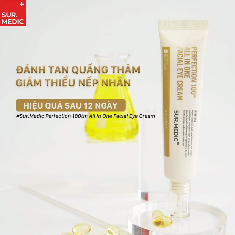 SUR.MEDIC+ Kem Dưỡng Mắt Chống Lão Hóa Cải Thiện Nếp Nhăn Vùng Mắt Sur.Medic Perfection 100™ All In One Facial Eye Cream