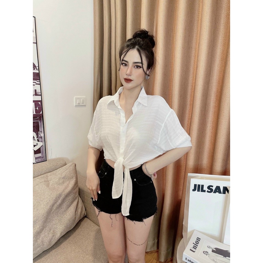 Áo croptop vạt buộc, Áo cánh dơi tay lỡ, Chất Liệu Đũi Thái Mềm Mại Thoáng Mát, Kiểu dáng trẻ trung