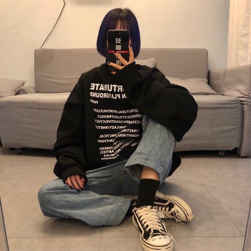 Áo nỉ cổ cao swt in chữ siêu xinh (annstore_ảnh thật)