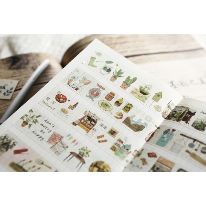 washi tape bản 25mm dài 7mét hoạ tiết xương rồng nội thất quán coffee xinh xắn trang trí bullet journal