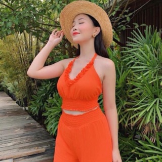 SET ÁO CỔ YẾM S06 MÀU CAM
