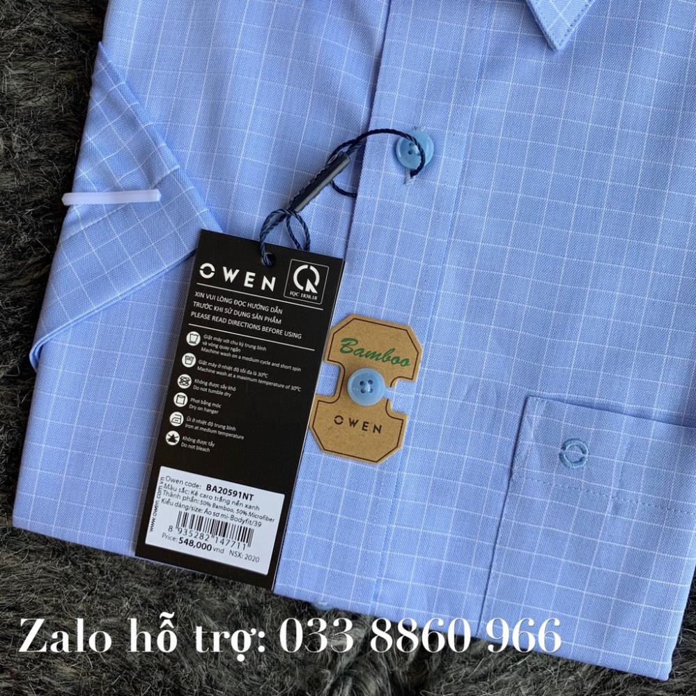 Sale Chính Hãng OWEN - Aó sơ mi ngắn tay Owen chất sợi tre màu xanh kẻ ô trắng 20591 hot 🌺 neww * ! %