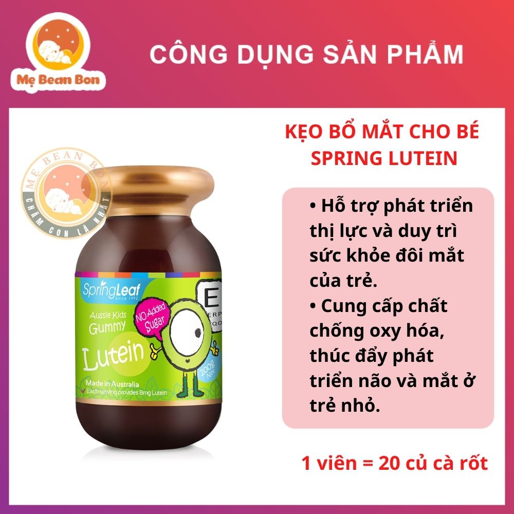 Viên kẹo Nhai Bổ Mắt Cho Bé Spring Leaf Aussie Lutein Kids Gummy của úc cho bé từ 2 tuổi - mẹ bean bon