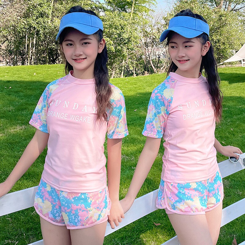 Đồ bơi cho bé gái hai mảnh thể thao 7-16 tuổi phong cách Hàn Quốc