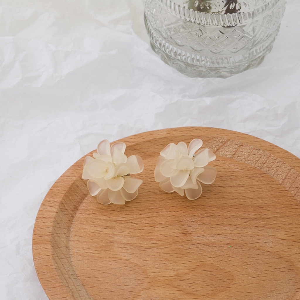 Bông tai hình hoa bằng Acrylic màu xanh lá/hồng/trắng