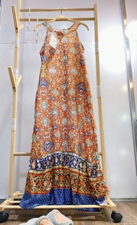 Đầm Thổ Cẩm Maxi Cổ Yếm