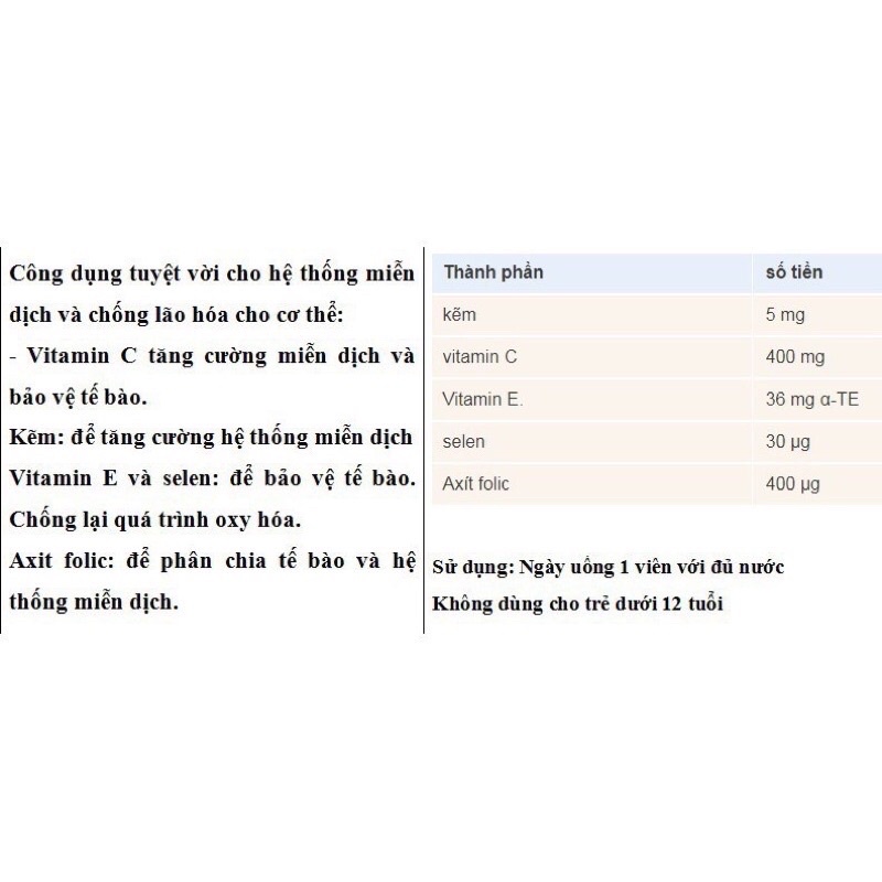 Viên Uống Bố Sung Vitamin Doppelherz C + Zink + E 400 Depot, 40 Viên