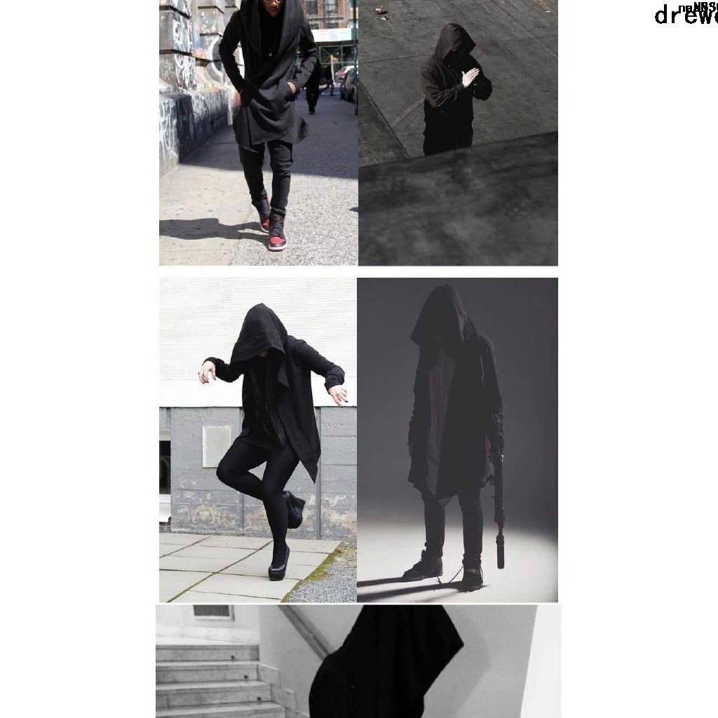 Áo Choàng Đen t Đen Phong Cách Áo Choàng Cho NamPhụ Kiện Trang Trí Hình Bàn Chân To Độc ĐáoÁo Choàng Dài Trung Học Có Mũ Trùm Chống Gió Kích Thước Đại Học {