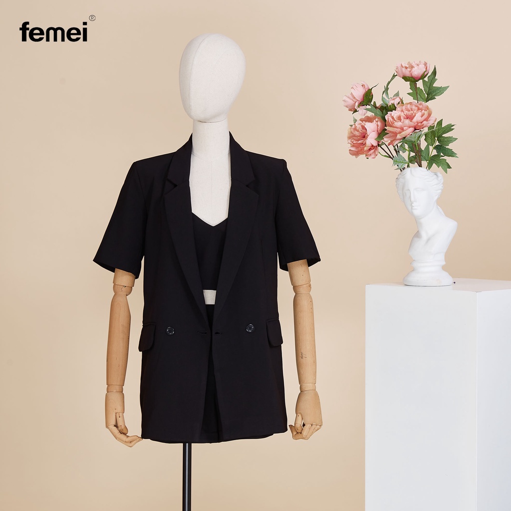 FMEI Set áo vest tay ngắn + quần short KAY PLAZER ( Đen)