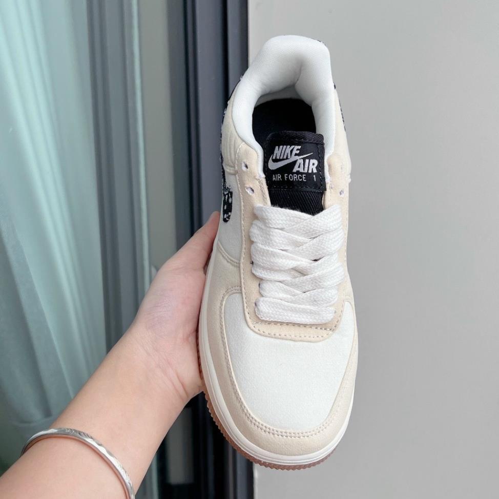 Giày Sneaker Af1 Paisley Bản Chuẩn Mới Nhất, AF1 NÂU KEM VỆT ĐEN HOA BẢN CAO CẤP -Ảnh Thật